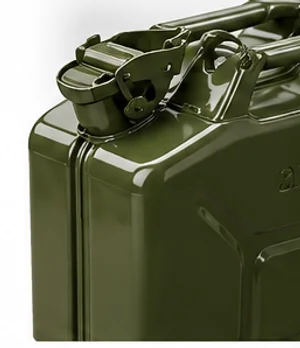 Close-up of an olive steel jerry can